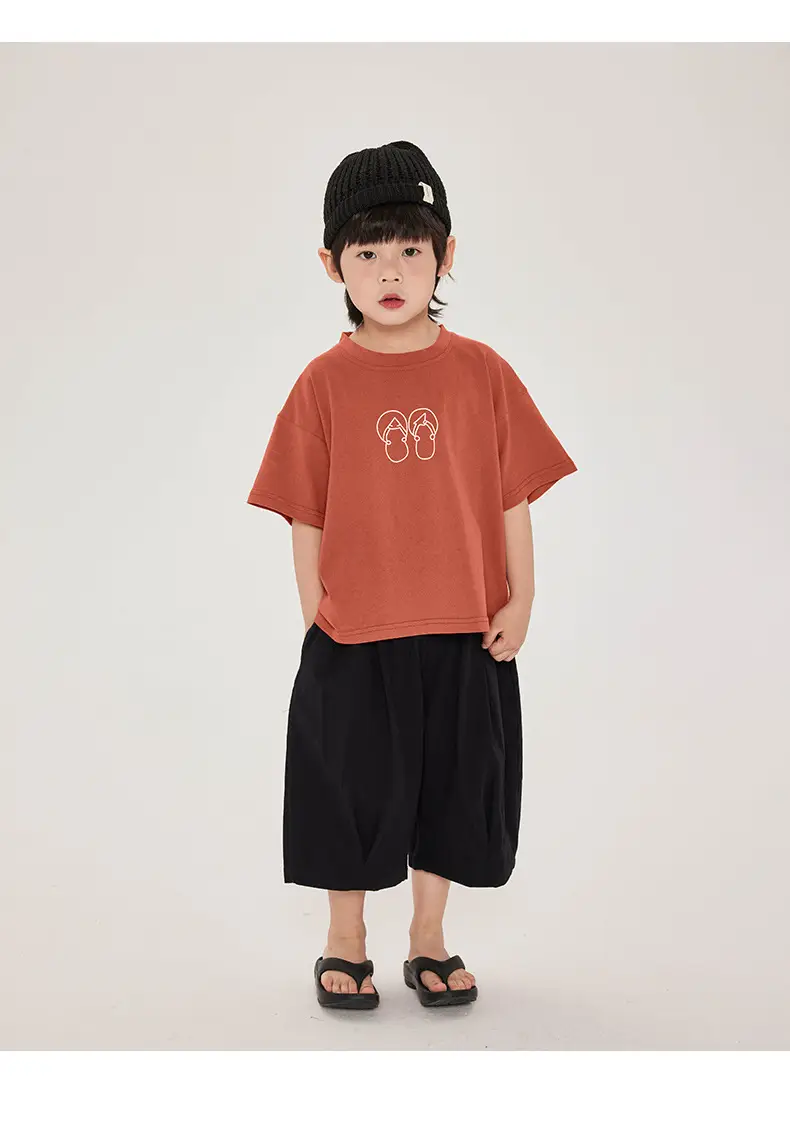 Boys T-Shirt Brown Print Cotton Shorts Set — feature 20