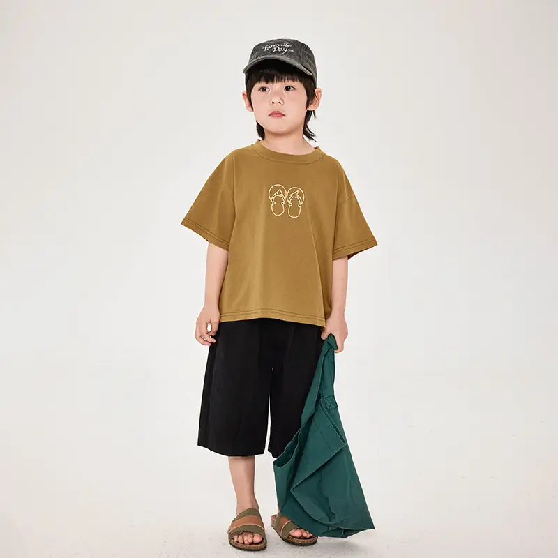 Boys T-Shirt Brown Print Cotton Shorts Set - Image 2