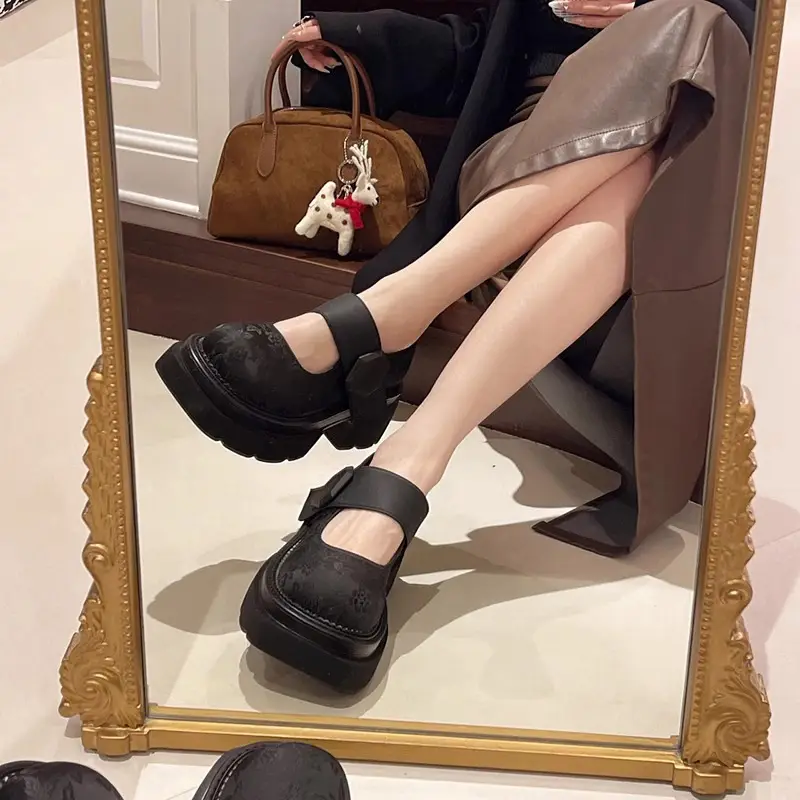 Guofeng Women's Printed Mary Jane Thick Heel Loafers
