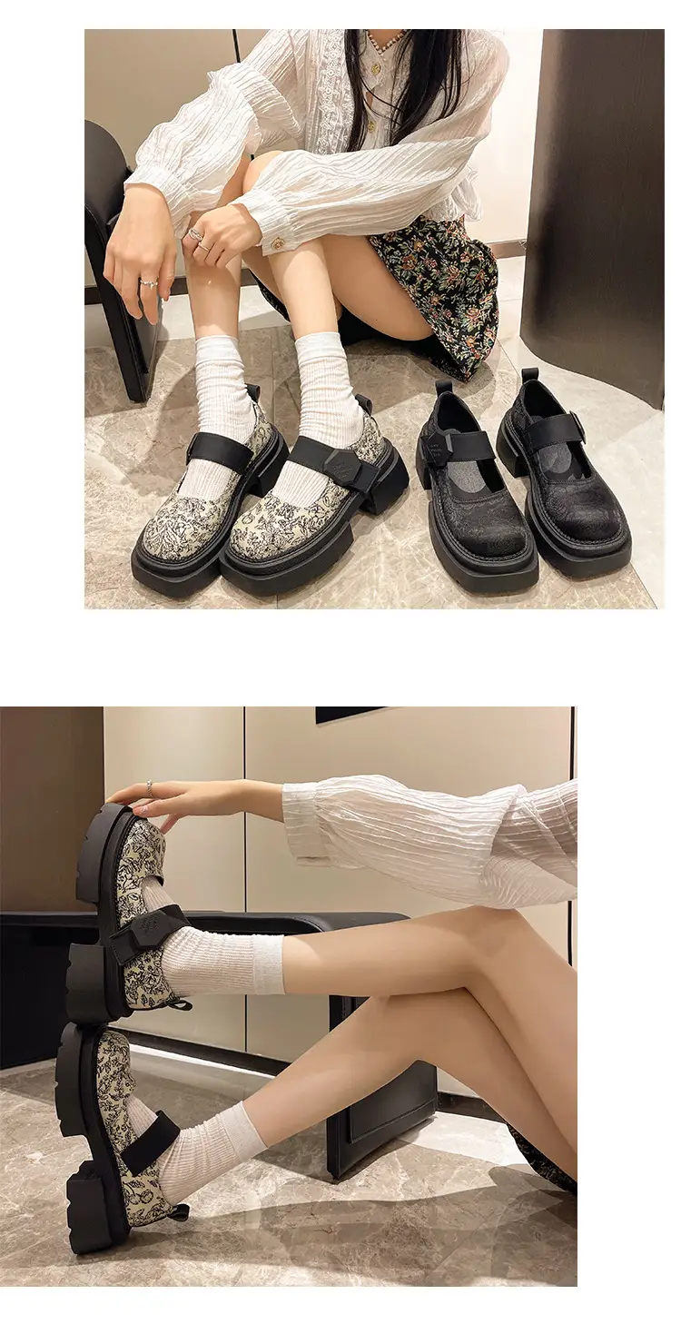 Guofeng Women's Printed Mary Jane Thick Heel Loafers — feature 10