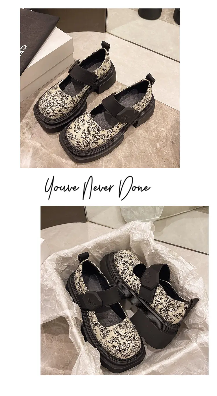 Guofeng Women's Printed Mary Jane Thick Heel Loafers — feature 13