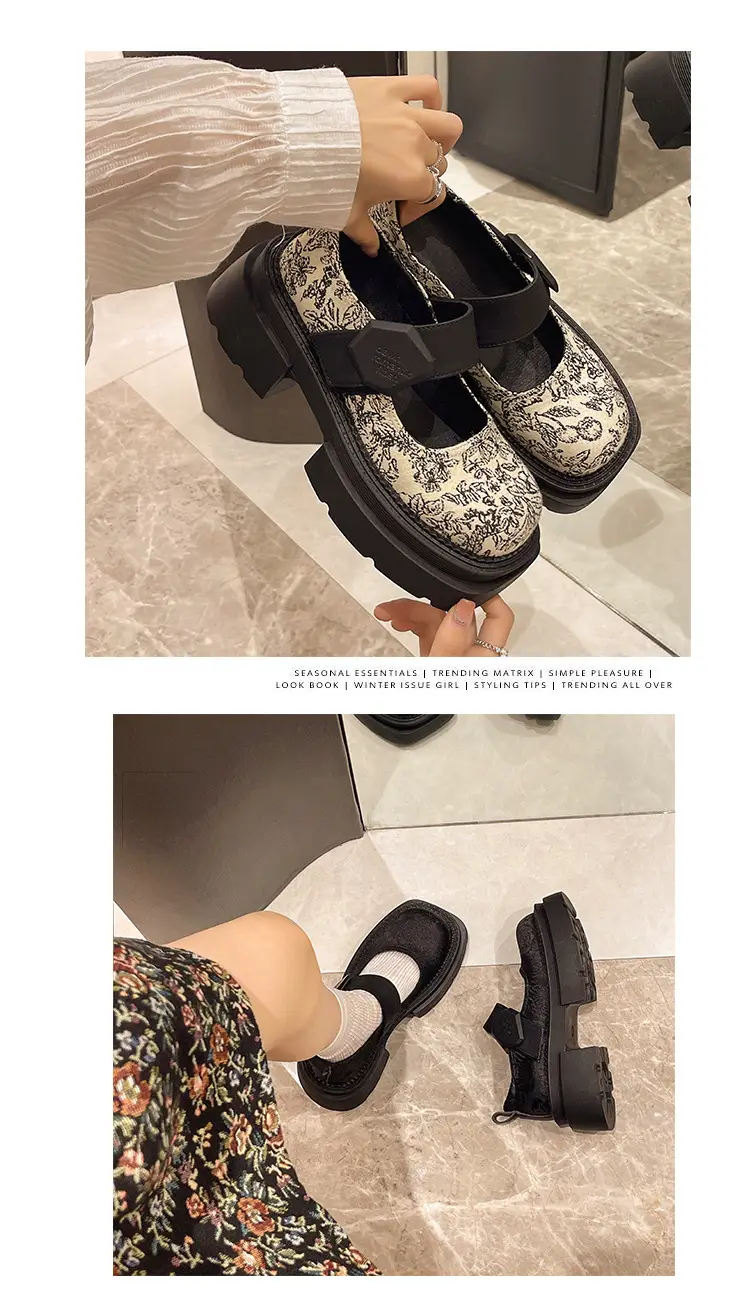 Guofeng Women's Printed Mary Jane Thick Heel Loafers — feature 5