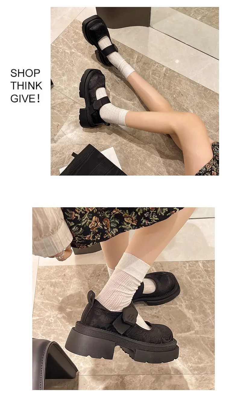 Guofeng Women's Printed Mary Jane Thick Heel Loafers — feature 7