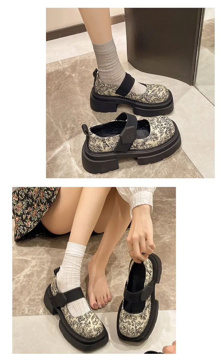 Guofeng Women's Printed Mary Jane Thick Heel Loafers — feature 8