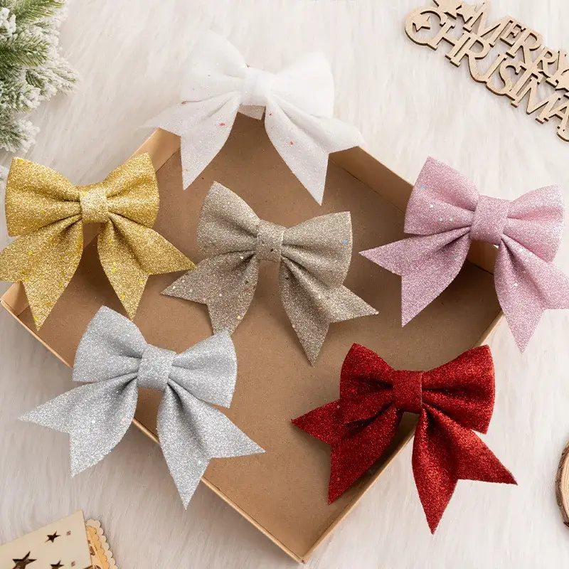Red Glitter Christmas Bow Decor Pendants