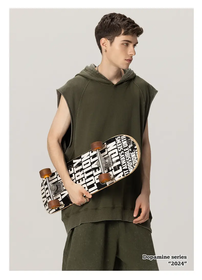 310g Heavy Duty Wash Hooded Vest for Men Olive Green — feature 10