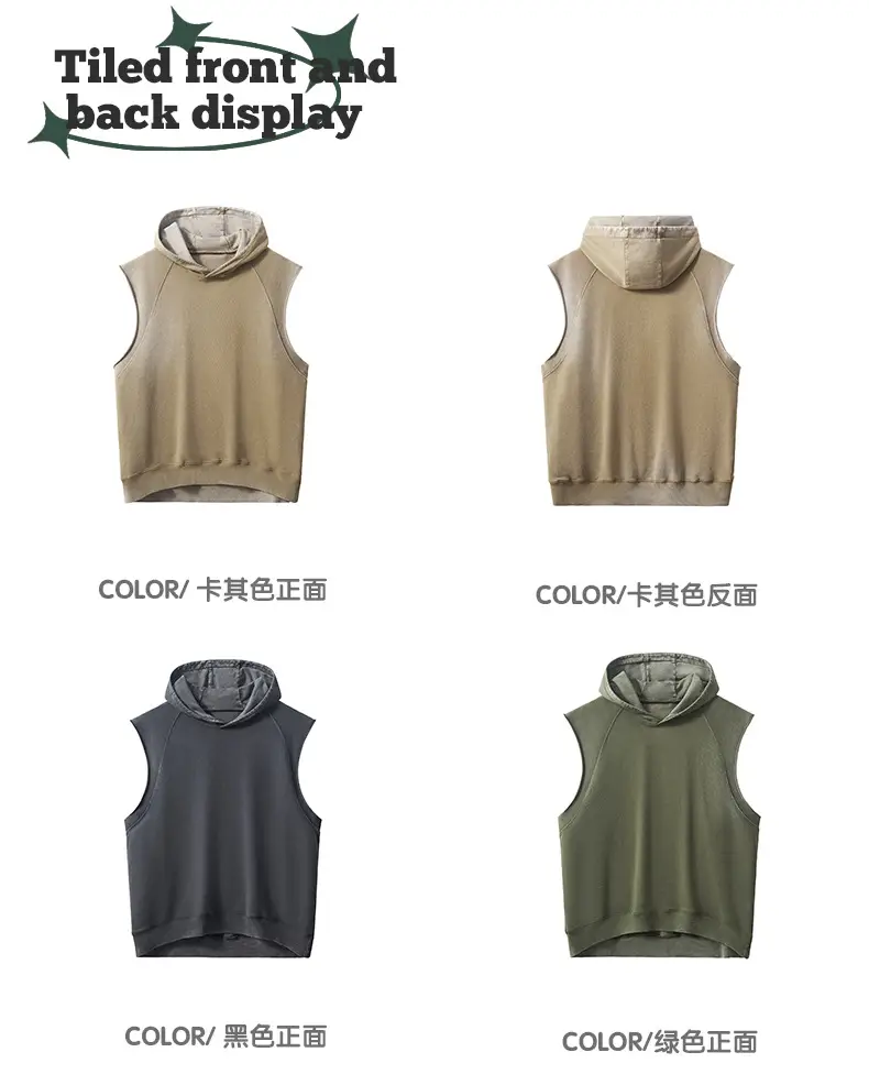 310g Heavy Duty Wash Hooded Vest for Men Olive Green — feature 20