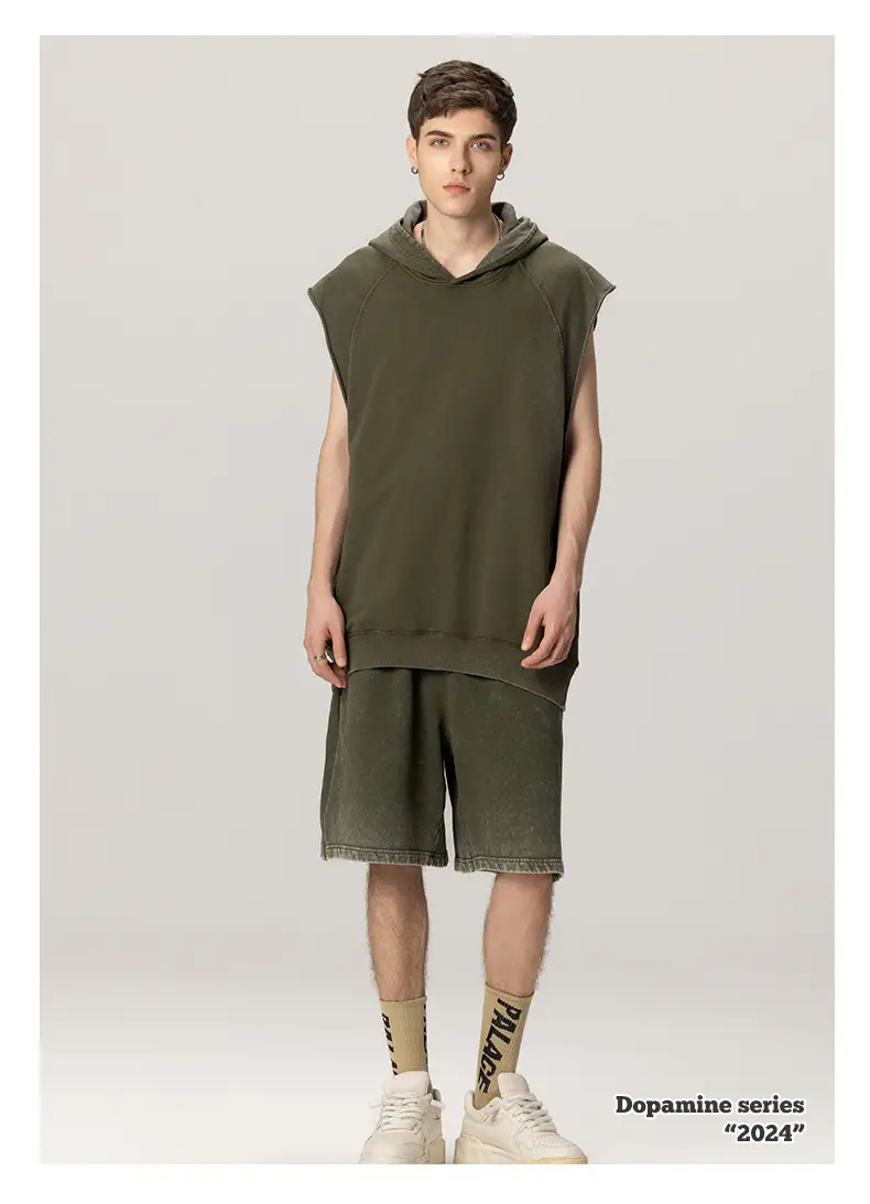 310g Heavy Duty Wash Hooded Vest for Men Olive Green — feature 7