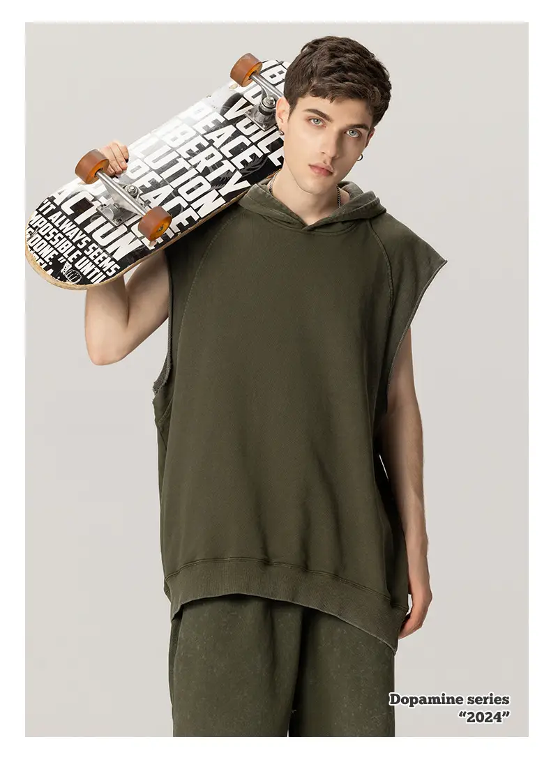 310g Heavy Duty Wash Hooded Vest for Men Olive Green — feature 8