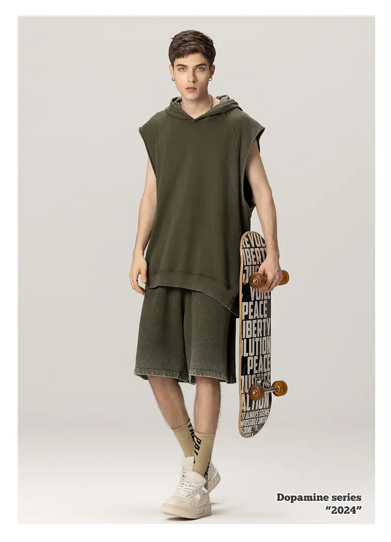 310g Heavy Duty Wash Hooded Vest for Men Olive Green — feature 9