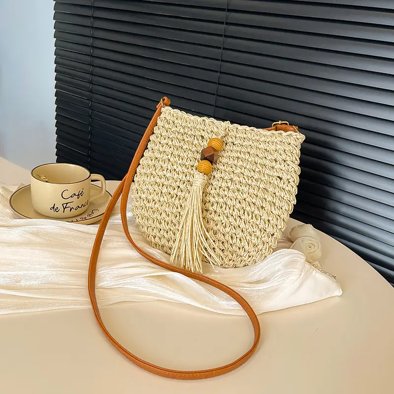 Bohemian Straw Tassel Shoulder Bag Brown 2026