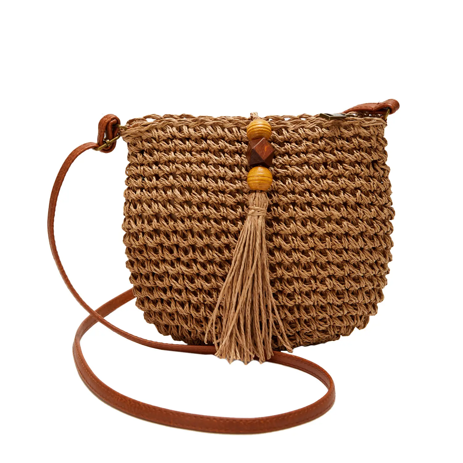 Bohemian Straw Tassel Shoulder Bag Brown 2026