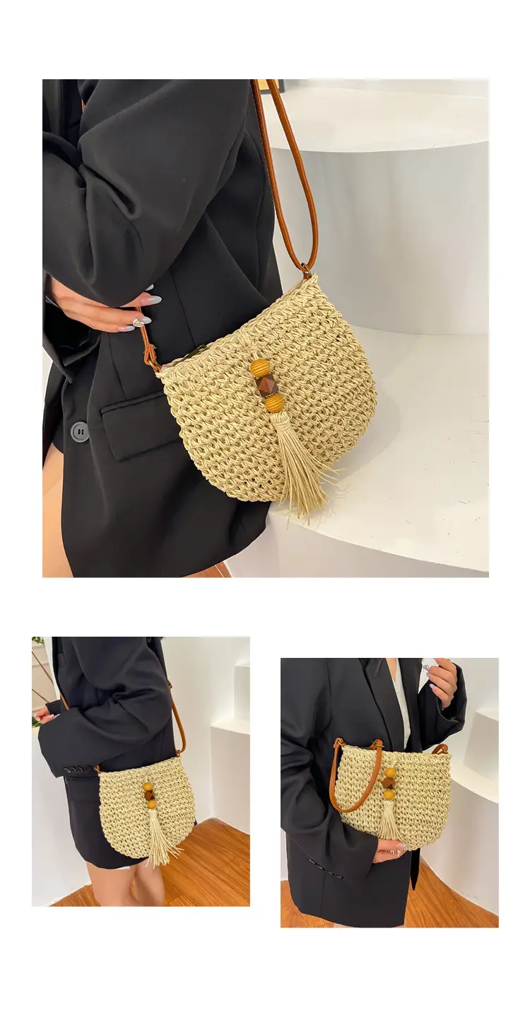 Bohemian Straw Tassel Shoulder Bag Brown 2026 — feature 18