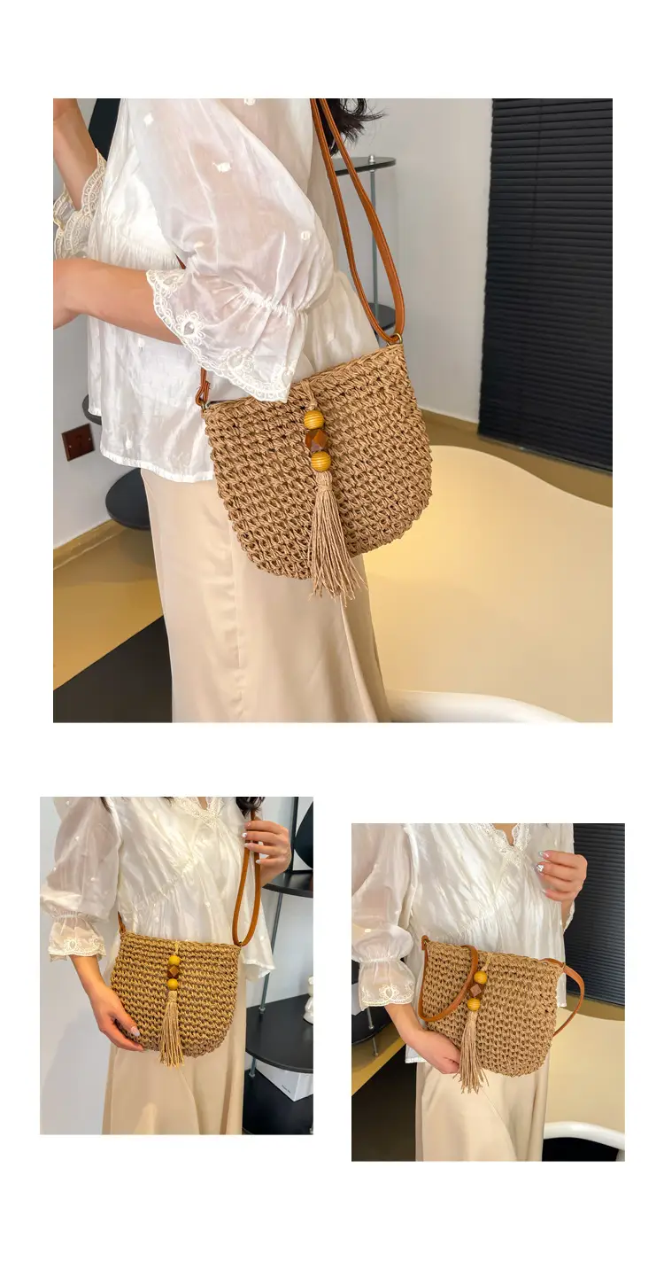 Bohemian Straw Tassel Shoulder Bag Brown 2026 — feature 19