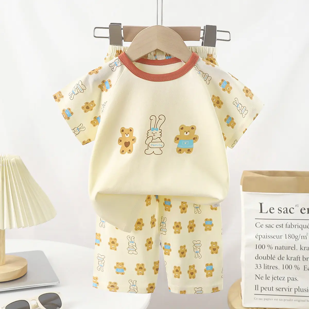 Pink Bunny Print Boys Summer Cotton Pajamas Set - Image 17