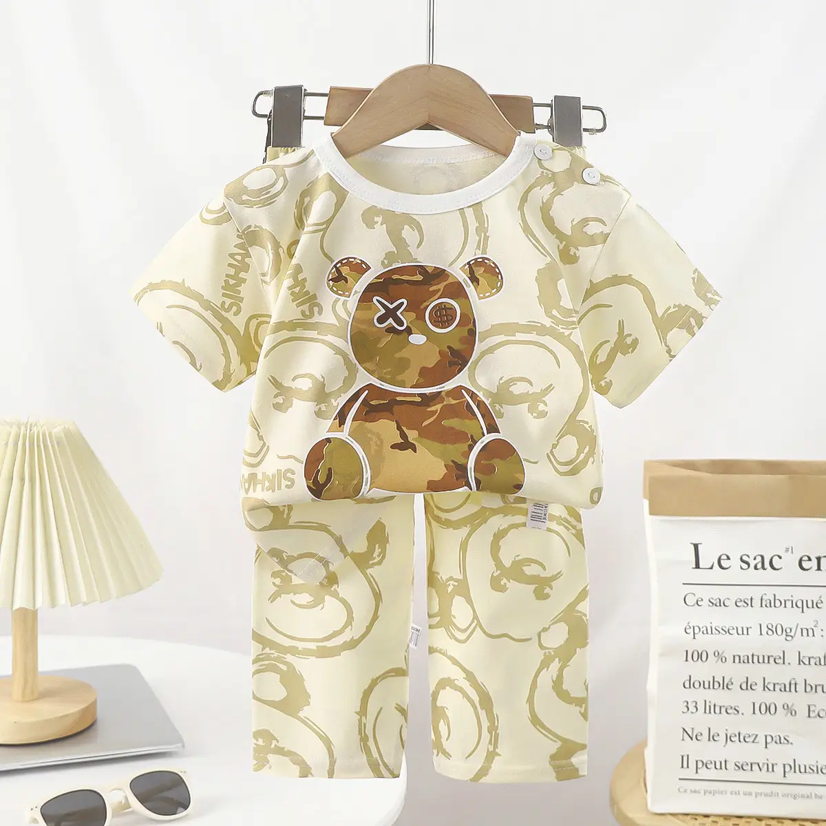 Pink Bunny Print Boys Summer Cotton Pajamas Set - Image 18