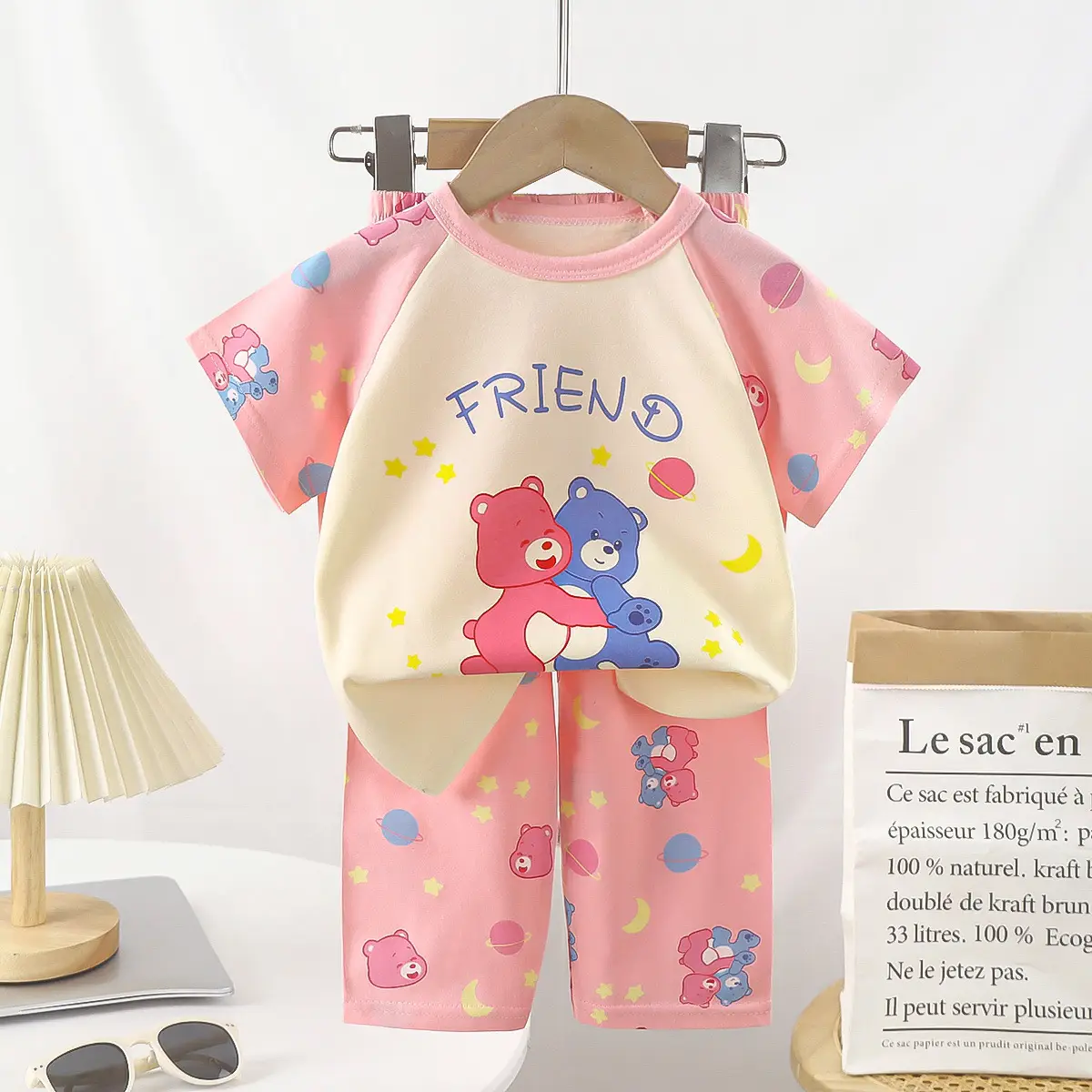 Pink Bunny Print Boys Summer Cotton Pajamas Set - Image 20