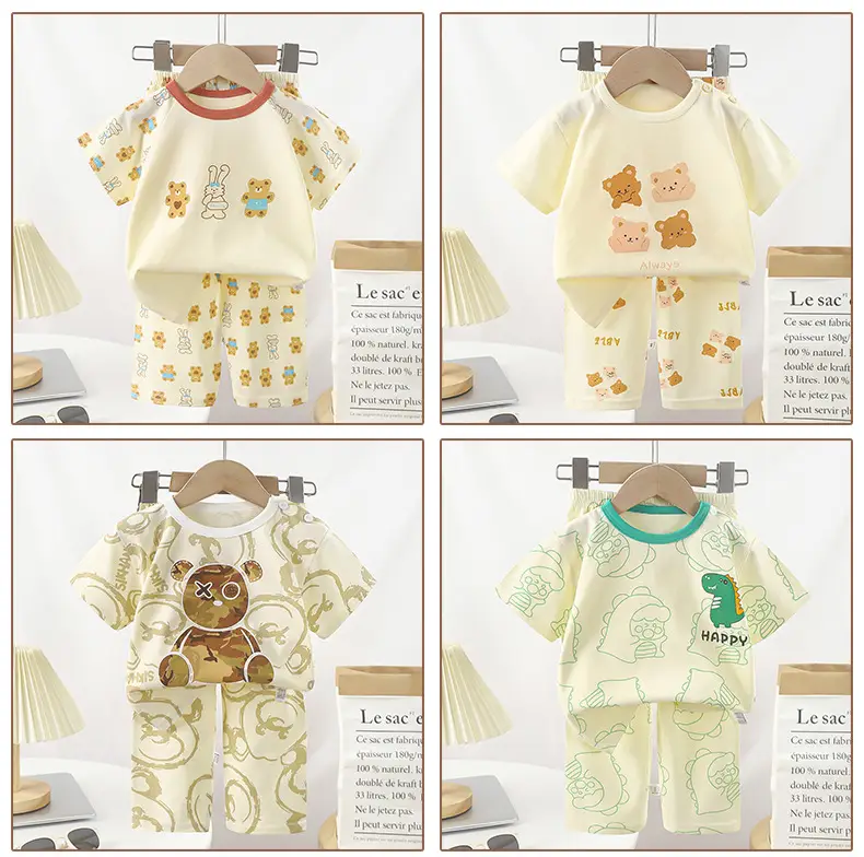 Pink Bunny Print Boys Summer Cotton Pajamas Set — feature 17