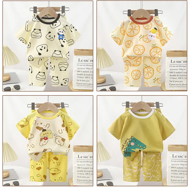 Pink Bunny Print Boys Summer Cotton Pajamas Set — feature 18