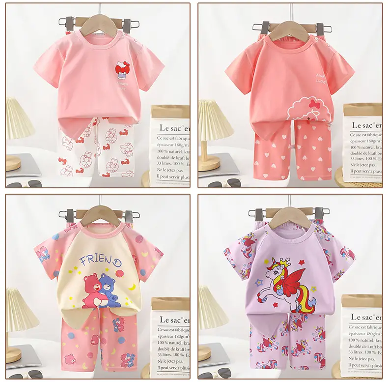 Pink Bunny Print Boys Summer Cotton Pajamas Set — feature 19