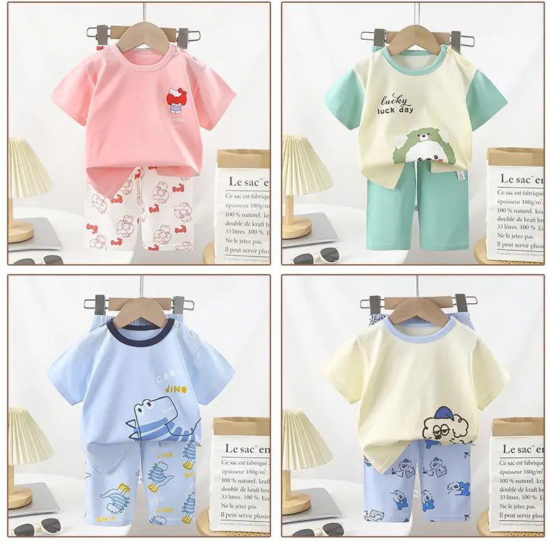 Pink Bunny Print Boys Summer Cotton Pajamas Set — feature 20