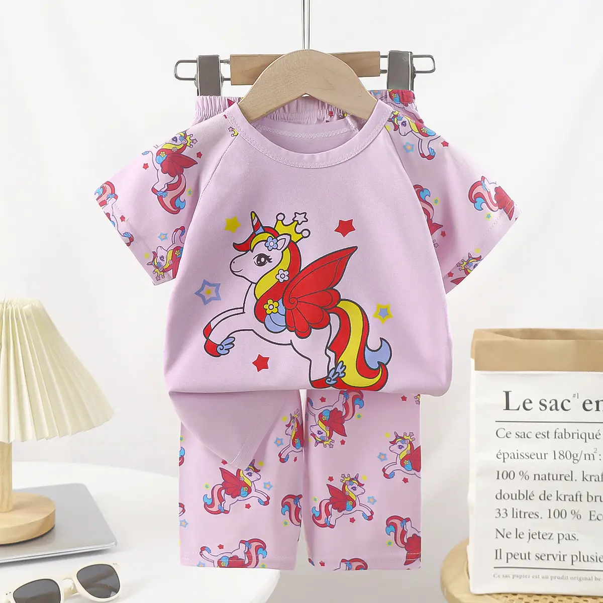 Pink Bunny Print Boys Summer Cotton Pajamas Set - Image 9