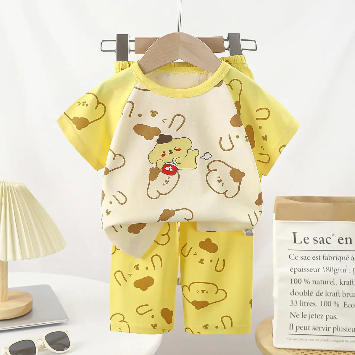 Pink Bunny Print Boys Summer Cotton Pajamas Set - Image 10