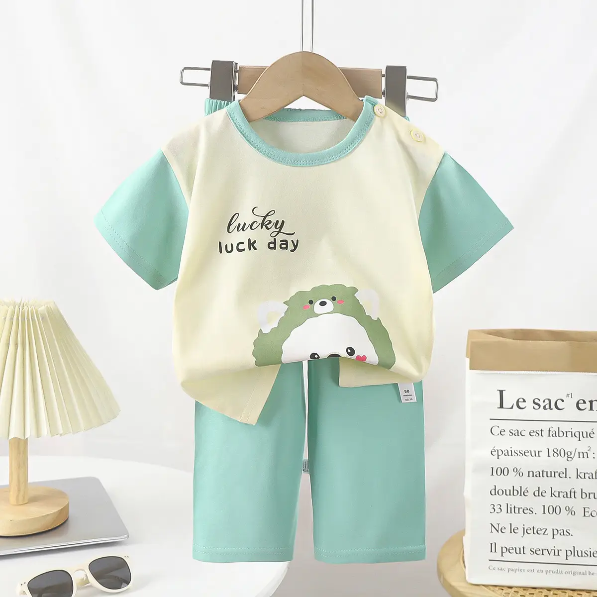 Pink Bunny Print Boys Summer Cotton Pajamas Set - Image 12