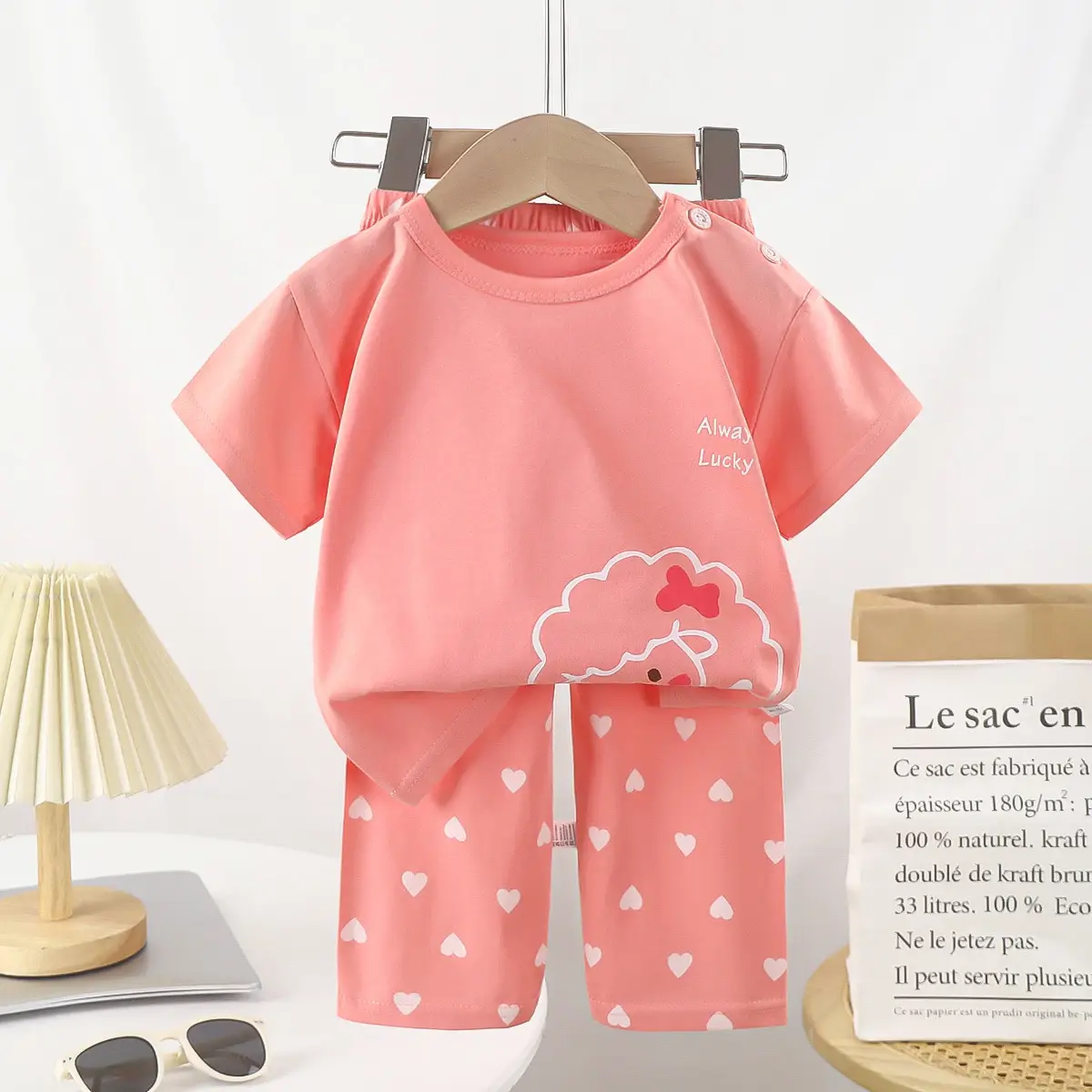 Pink Bunny Print Boys Summer Cotton Pajamas Set - Image 5