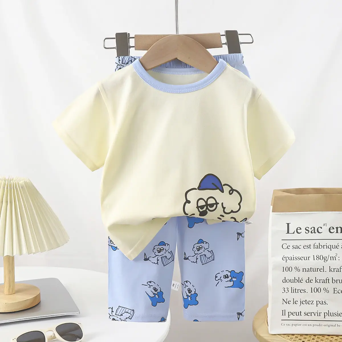 Pink Bunny Print Boys Summer Cotton Pajamas Set - Image 6