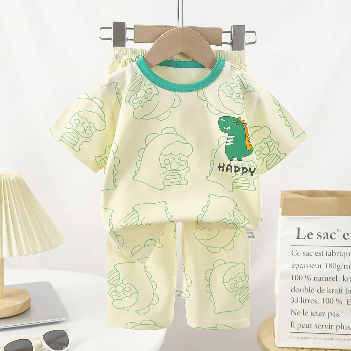 Pink Bunny Print Boys Summer Cotton Pajamas Set - Image 8