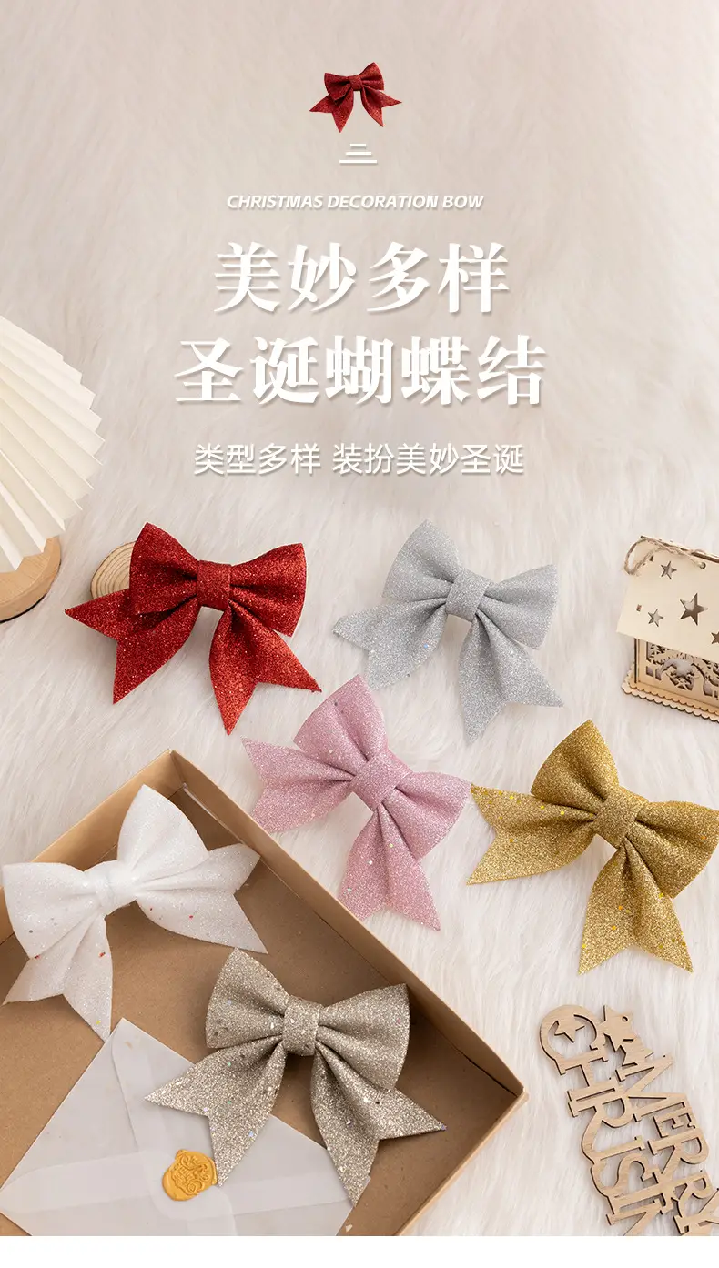 Golden Glitter Bow Accessories for Christmas Tree Decor — feature 1