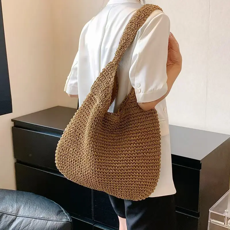 Handmade Woven Straw Tote Bag for Women Large Capacity