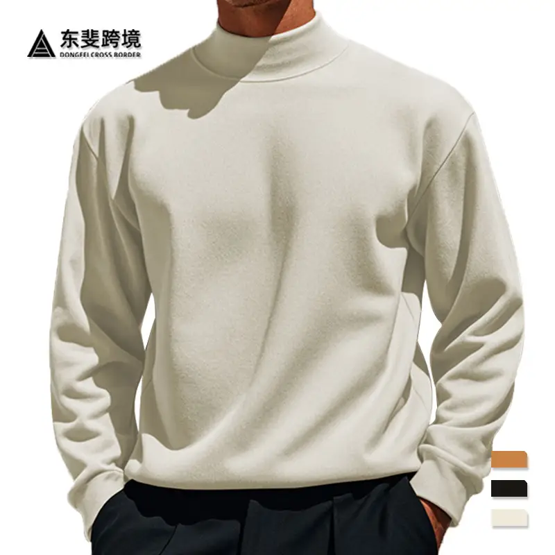 Men's Velvet Knitted Sweater Middle Collar Brown