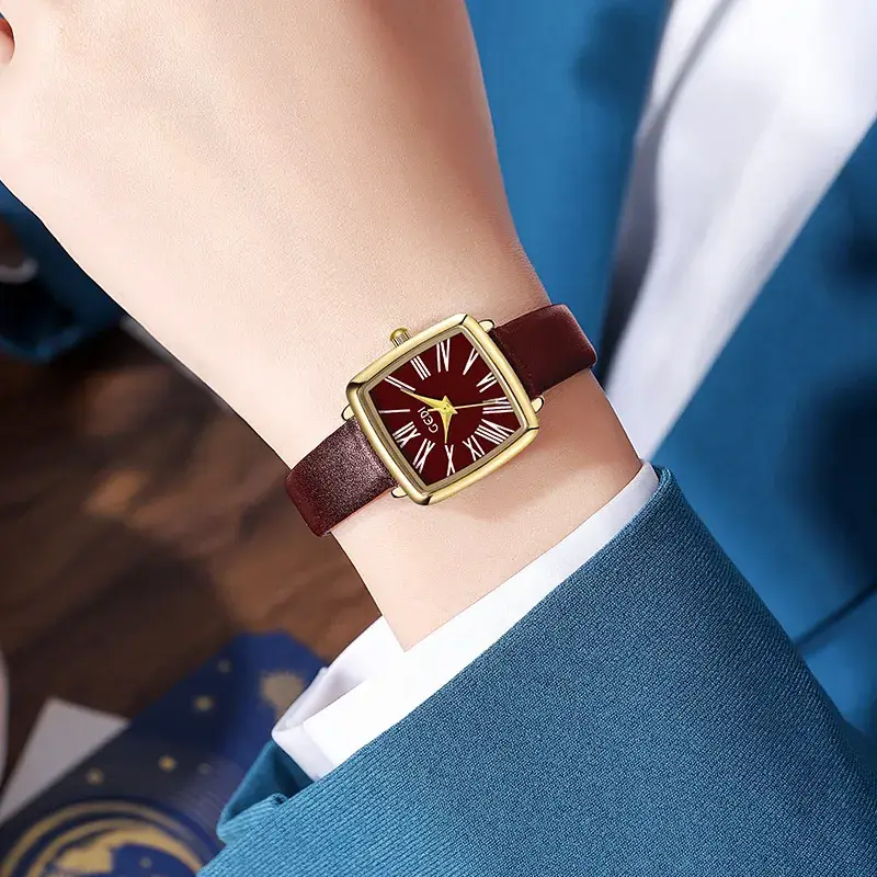 Gold Square Women's Quartz Watch with Leather Belt - Image 7