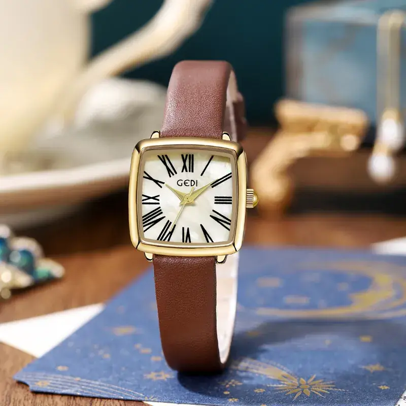 Gold Square Women's Quartz Watch with Leather Belt - Image 9