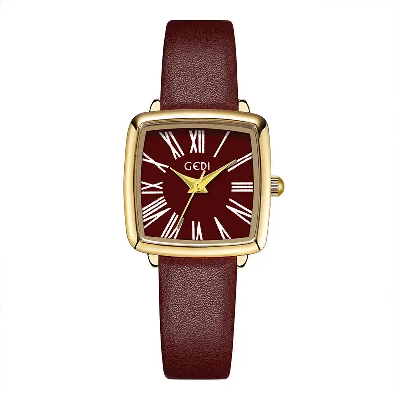 Gold Square Women's Quartz Watch with Leather Belt - Image 10