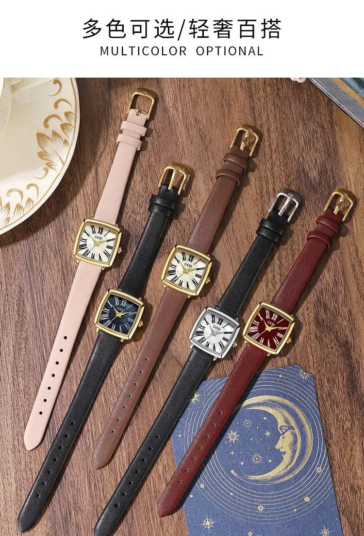 Gold Square Women's Quartz Watch with Leather Belt — feature 5