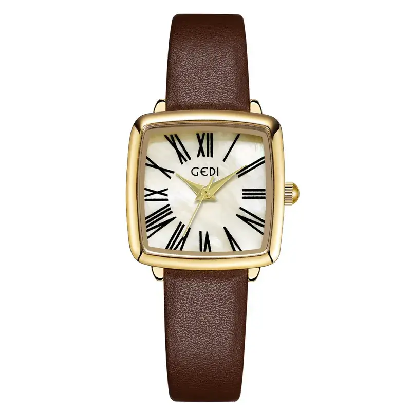 Gold Square Women's Quartz Watch with Leather Belt - Image 2