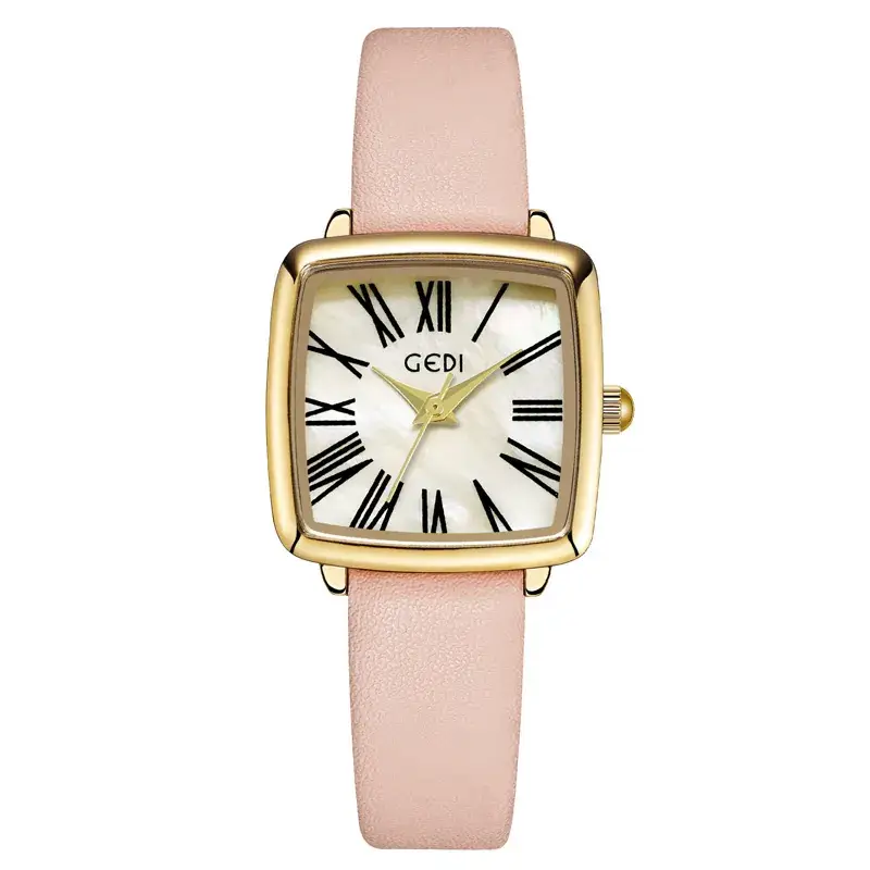 Gold Square Women's Quartz Watch with Leather Belt - Image 3