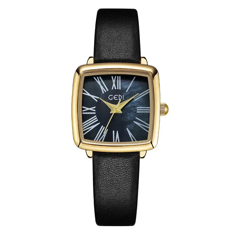 Gold Square Women's Quartz Watch with Leather Belt - Image 5