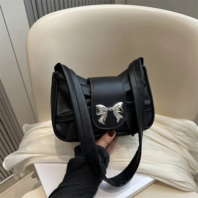 Black Bow Decorated Shoulder Bag for Women - Image 9