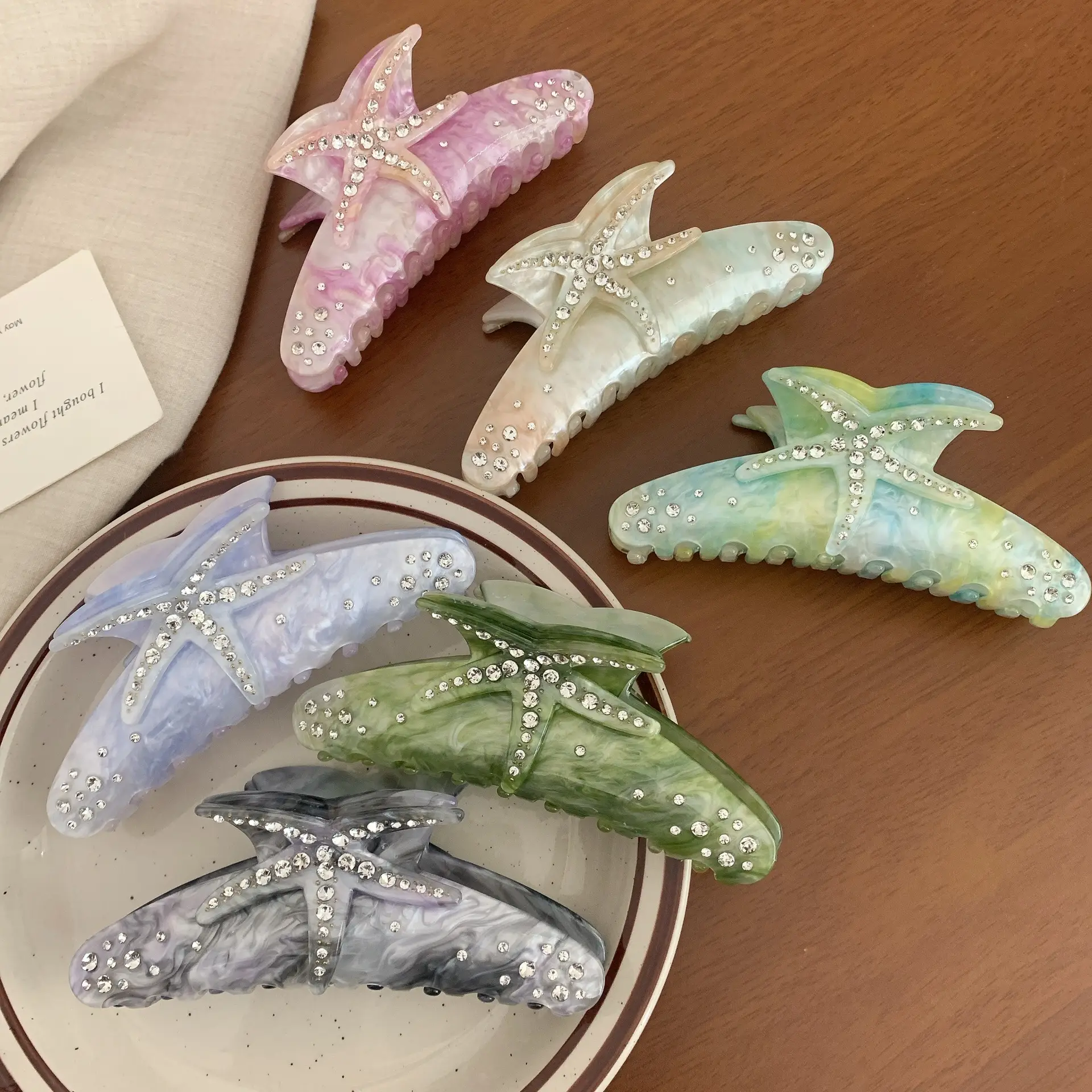 Shark Clip Full Diamond Starfish Clip European American Light Luxury Acetic Acid Large Clip Back Head Hair Disc Clip - Image 5