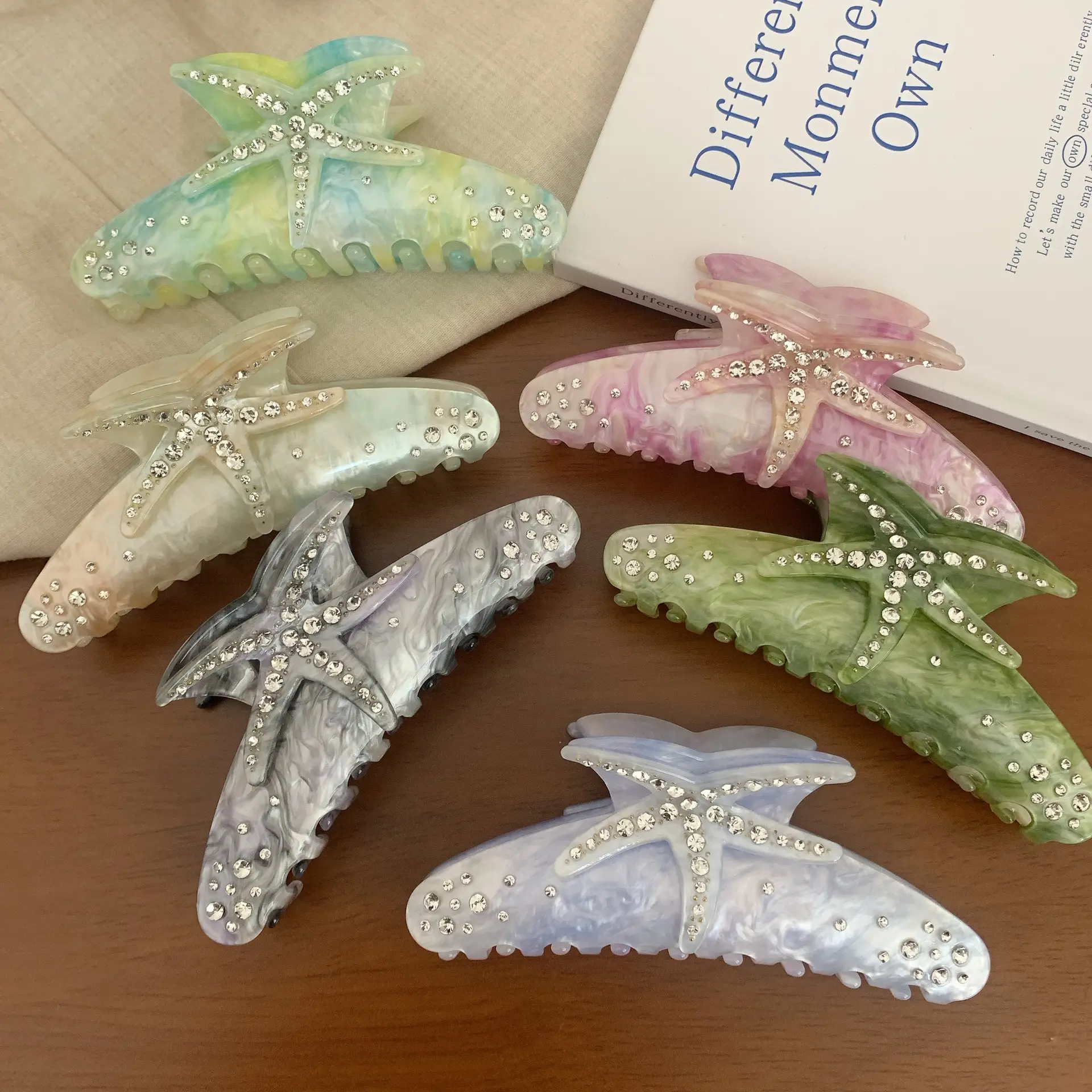 Shark Clip Full Diamond Starfish Clip European American Light Luxury Acetic Acid Large Clip Back Head Hair Disc Clip — feature 13