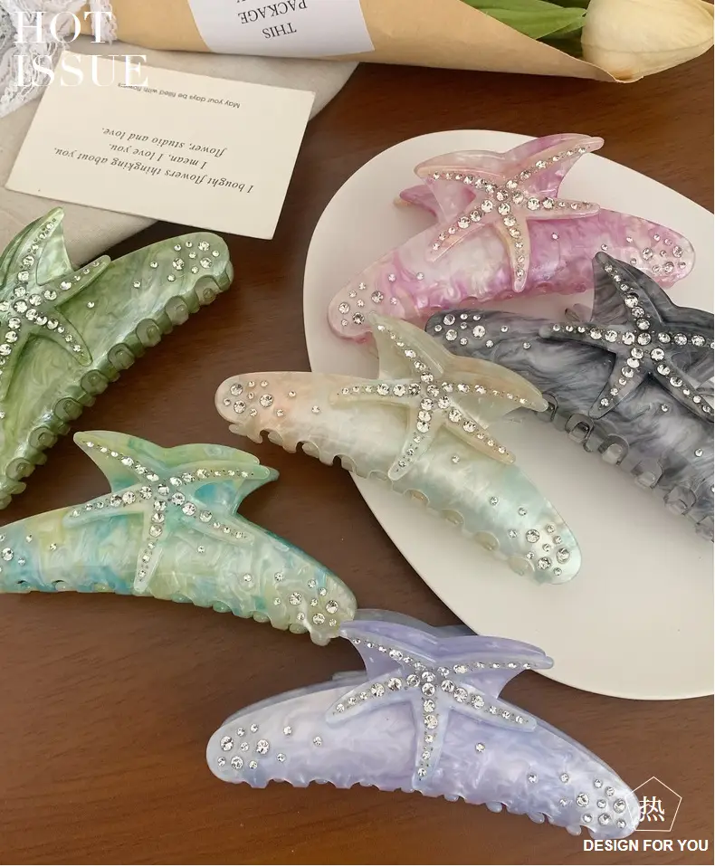 Shark Clip Full Diamond Starfish Clip European American Light Luxury Acetic Acid Large Clip Back Head Hair Disc Clip — feature 3