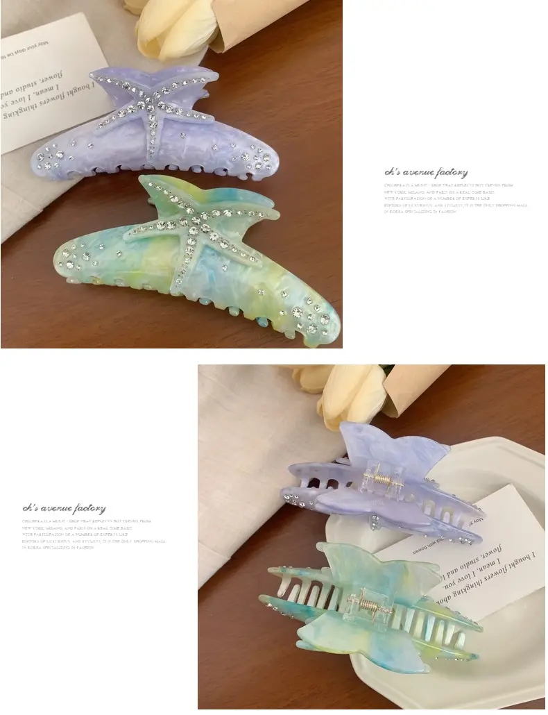 Shark Clip Full Diamond Starfish Clip European American Light Luxury Acetic Acid Large Clip Back Head Hair Disc Clip — feature 9