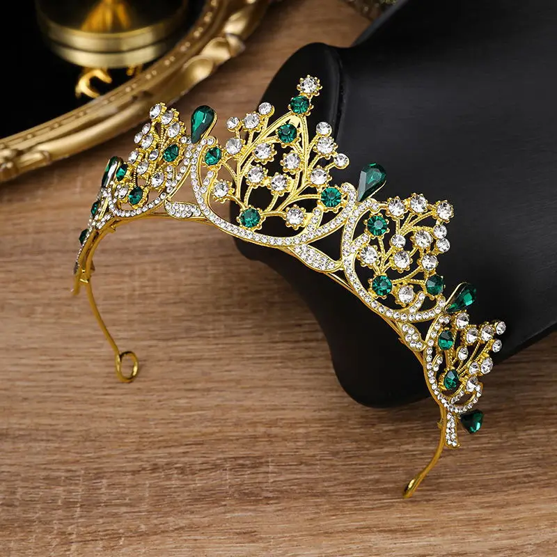 High-End Rhinestone Bridal Hairband with Green Stones - Image 2