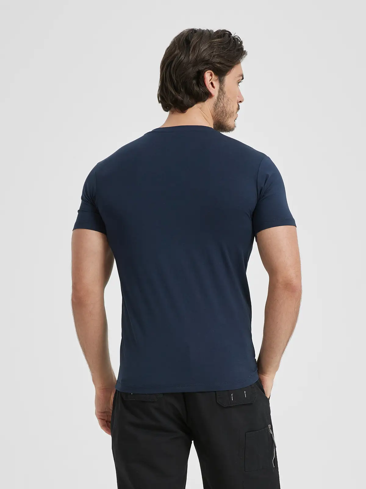 Men V-Neck Slim Fit T-Shirt Navy Blue Summer