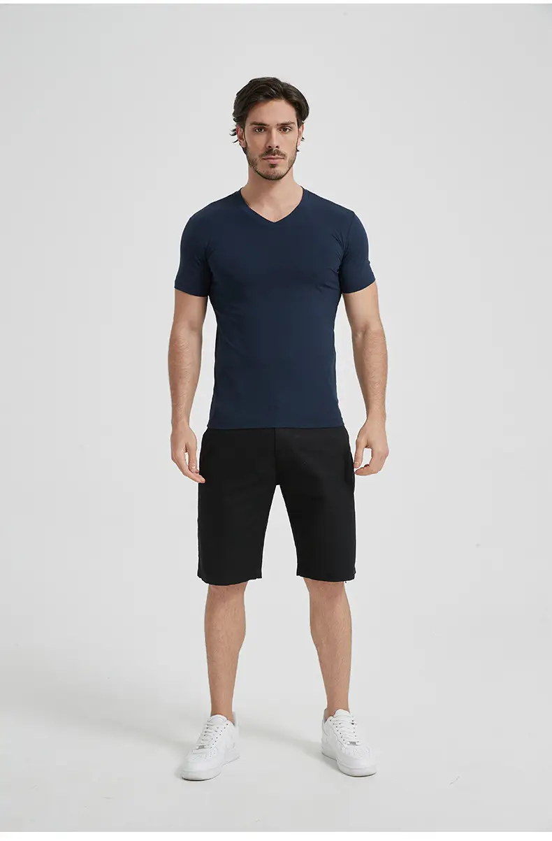 Men V-Neck Slim Fit T-Shirt Navy Blue Summer — feature 12