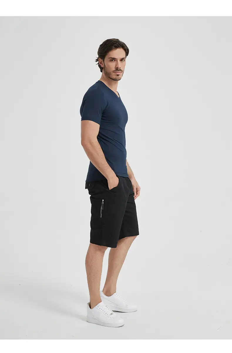 Men V-Neck Slim Fit T-Shirt Navy Blue Summer — feature 13